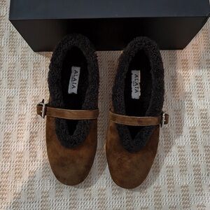 Alaïa Brown Lambswool Mary Jane Shoes